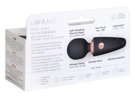 le Wand Mini Microwand Black, kompaktni punjivi masažer od 10 cm