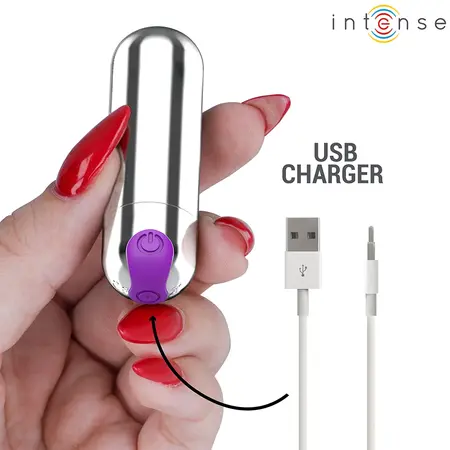 INTENSE Karen Mini punjivi vibrirajući metak u srebrnoj boji, kompaktni stimulator sa 10 modova vibracije