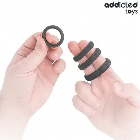 Addicted Toys Silicone Textured Ring Set - 4 Flexible Sizes, Black