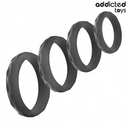 Addicted Toys Silicone Textured Ring Set - 4 Flexible Sizes, Black