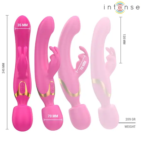 Intense Winona dvostrani vibrator rabbit i wand, silikon, 245mm, roze