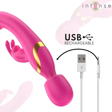 Intense Winona dvostrani vibrator rabbit i wand, silikon, 245mm, roze