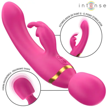 Intense Winona dvostrani vibrator rabbit i wand, silikon, 245mm, roze