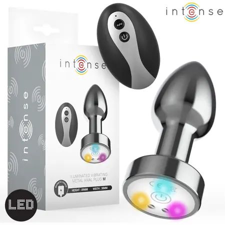 Intense vibrirajući metalni plug M sa LED svetlima i daljinskim upravljačem