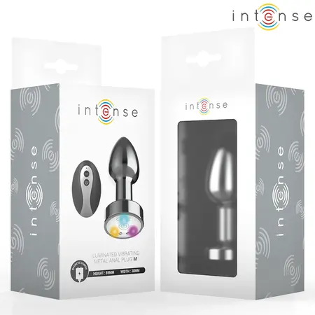Intense vibrirajući metalni plug M sa LED svetlima i daljinskim upravljačem