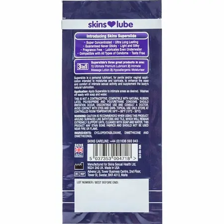 Skins Superslide silikonski lubrikant 5ml jednokratno pakovanje, dugotrajni efekat