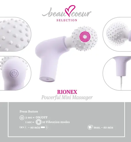 beau coeur RIONEX mini masažer kompaktni silikon 10 modova roze