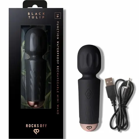 Rocks-Off Mini Wand Black Tulip punjivi masažer sa 16 funkcija