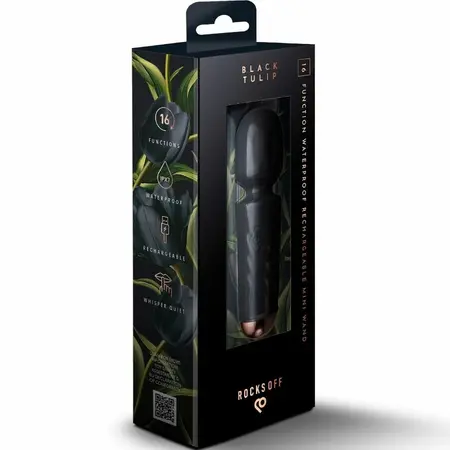 Rocks-Off Mini Wand Black Tulip punjivi masažer sa 16 funkcija