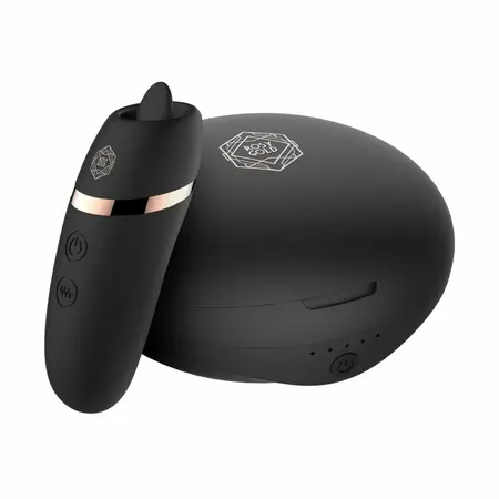 Rosy Gold Licking Stimulator Black sa premium kutijom za punjenje, kompaktni dizajn