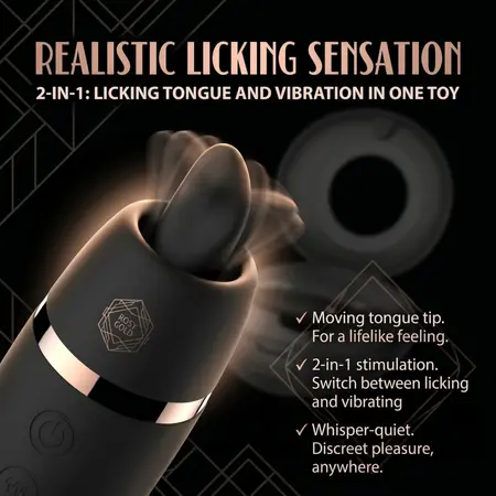 Rosy Gold Licking Stimulator Black sa premium kutijom za punjenje, kompaktni dizajn