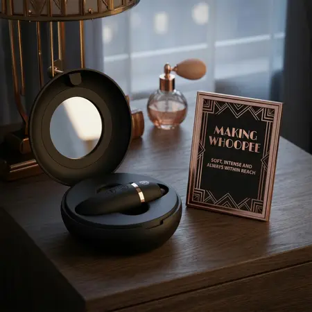 Rosy Gold Licking Stimulator Black sa premium kutijom za punjenje, kompaktni dizajn