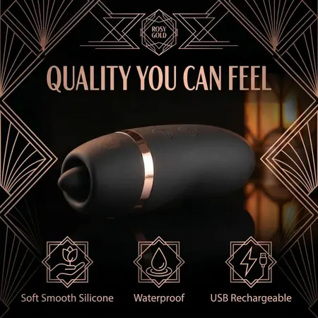 Rosy Gold Licking Stimulator Black sa premium kutijom za punjenje, kompaktni dizajn