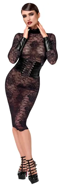 Noir Handmade Kink Royal Lace Midi haljina XL, crna sa podesivim strukom