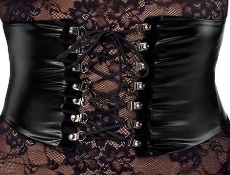 Noir Handmade Kink Royal Lace Midi haljina XL, crna sa podesivim strukom