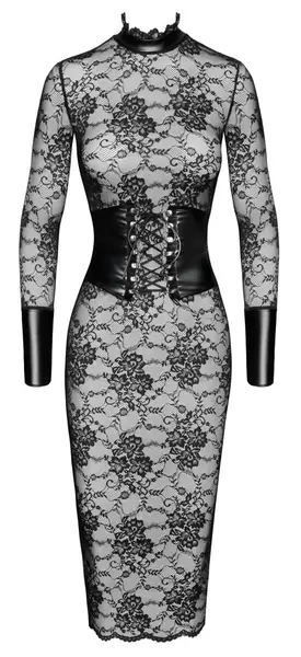 Noir Handmade Kink Royal crna čipkana midi haljina sa powerwetlook detaljima L