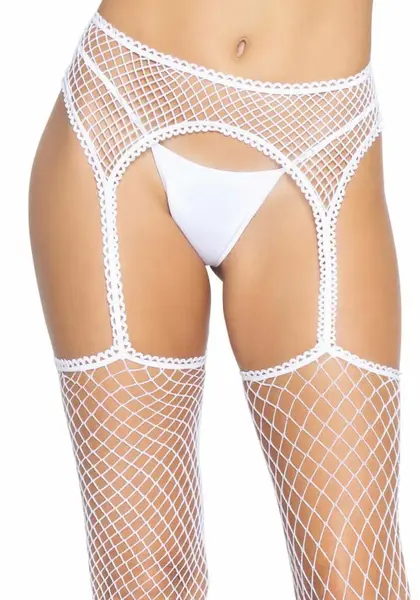 Leg Avenue White Mesh Pantyhose with Integrated Garter Belt, One Size