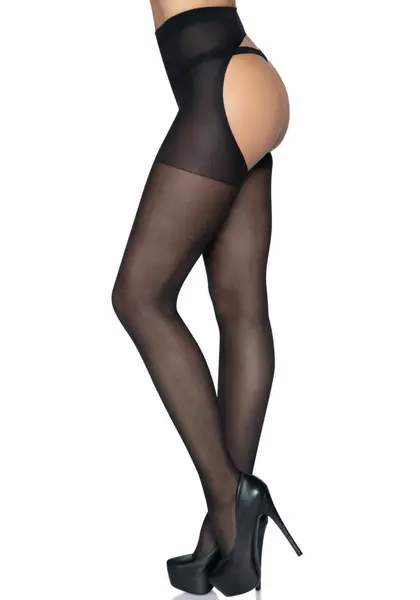Leg Avenue 1011 Sheer Open Back High-Waisted Pantyhose Black