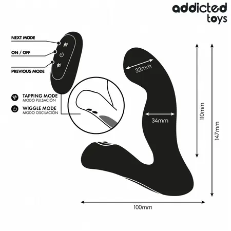 Addicted Toys Oscillating Perineal Massager Remote 10 Modes Black 147mm