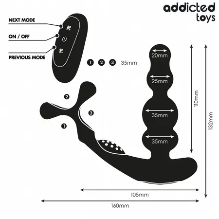 Addicted Toys rotirajući masažer prostate sa daljinskim upravljačem od crnog silikona