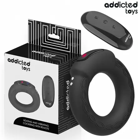 Addicted Toys vibrirajući silikonski prsten sa efektom zagrevanja i daljinskim upravljačem, crni