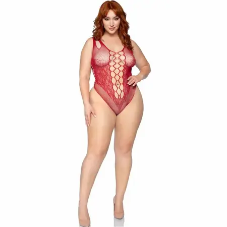 Leg Avenue 81641X Seamless Mesh Bodysuit Burgundy 1X/2X Plus Size
