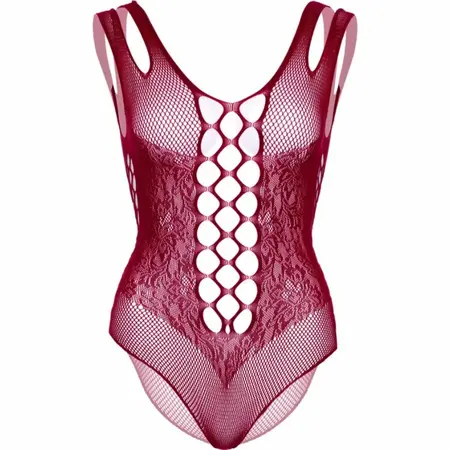 Leg Avenue 81641X Seamless Mesh Bodysuit Burgundy 1X/2X Plus Size