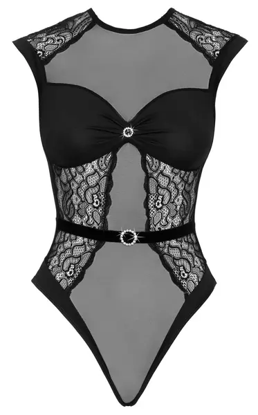 Cottelli Lingerie bodi sa cirkonima crni S/M, elegantna čipka i mikrofiber