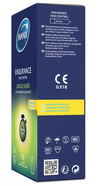 Manix Endurance Time Control 12-Pack Performance Delay Condoms 53mm
