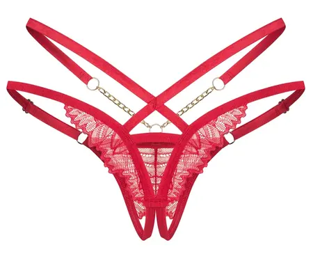 Obsessive Matildea podesive crvene čipkaste tange 2XL/3XL sa zlatnim detaljima