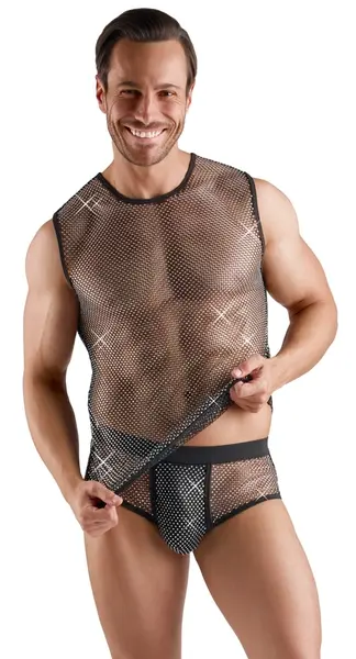Svenjoyment Net Shirt L Black with Sparkling Accents - Lightweight Mesh Top