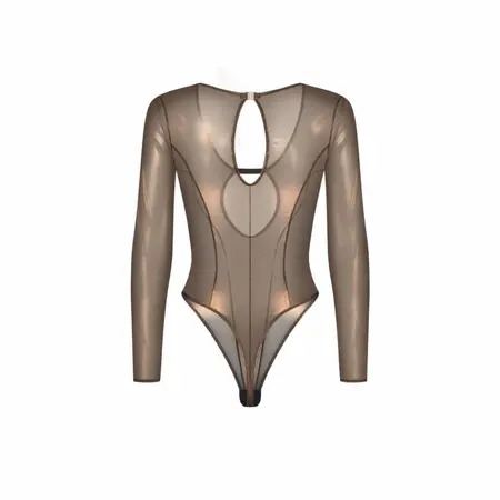 Obsessive Soranna elegantni smeđi bodi dugih rukava od prozirne mrežice L/XL