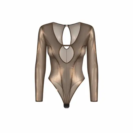Obsessive Soranna elegantni smeđi bodi dugih rukava od prozirne mrežice L/XL