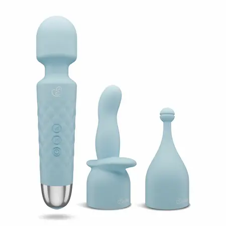 EasyToys Mini Wand vibrator u plavoj boji sa 18 modova vibracije, punjiv preko USB kabla, napravljen od nežnog silikona