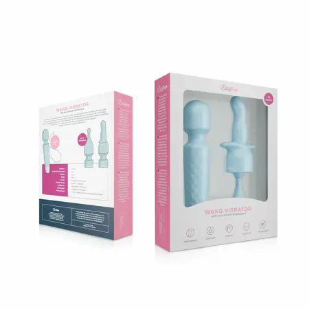 EasyToys Mini Wand vibrator u plavoj boji sa 18 modova vibracije, punjiv preko USB kabla, napravljen od nežnog silikona