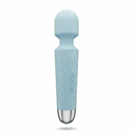 EasyToys Mini Wand vibrator u plavoj boji sa 18 modova vibracije, punjiv preko USB kabla, napravljen od nežnog silikona