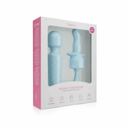EasyToys Mini Wand vibrator u plavoj boji sa 18 modova vibracije, punjiv preko USB kabla, napravljen od nežnog silikona