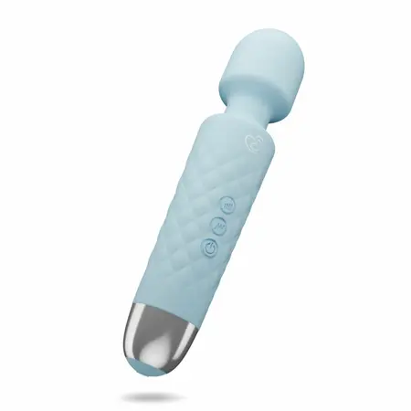 EasyToys Mini Wand vibrator u plavoj boji sa 18 modova vibracije, punjiv preko USB kabla, napravljen od nežnog silikona