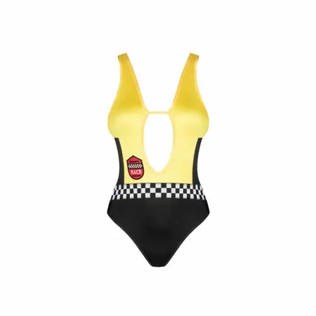 Obsessive Rallien Black Bodysuit with Sporty Racing Accents, Adjustable Fit XL/2XL