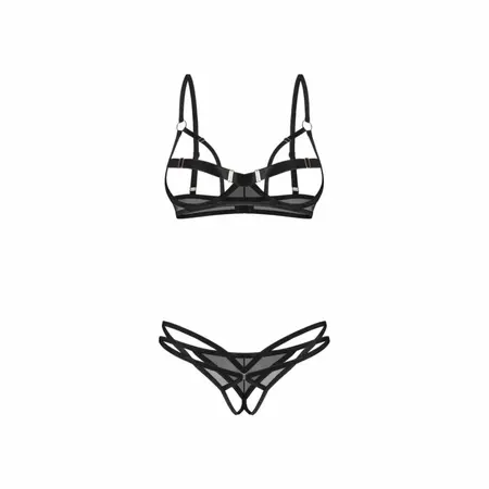 Obsessive Euridia 2-Piece Set Black - Geometric Strappy Design XS/S