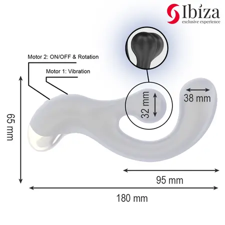 IBIZA Vibrating & Rotating Intimate Machine, Ergonomic, USB, Waterproof, 18cm