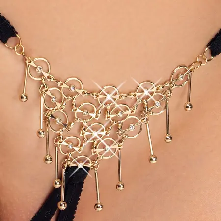 Cottelli LINGERIE tange S-L podesive sa ukrasom u boji belog zlata