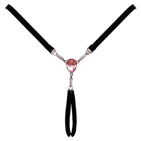 Cottelli Lingerie podesive tangice sa draguljem S-L, crne sa roze detaljem