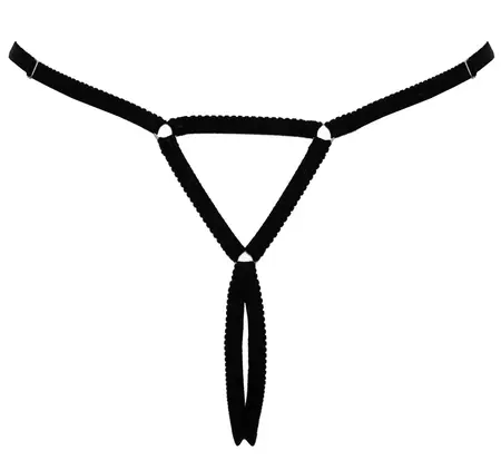 Cottelli Lingerie podesive tangice sa draguljem S-L, crne sa roze detaljem