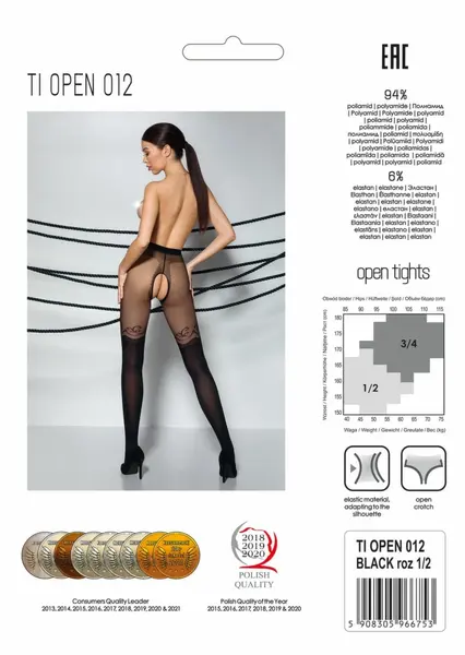 Passion Tiopen 012 Black Pantyhose with Open Design, Size Universal 5