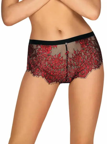 Redessia Elegant Lace Panties Red/Black - Stretch Fit, Decorative Bow L/XL
