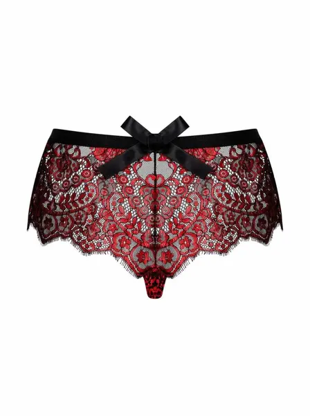 Redessia Elegant Lace Panties Red/Black - Stretch Fit, Decorative Bow L/XL