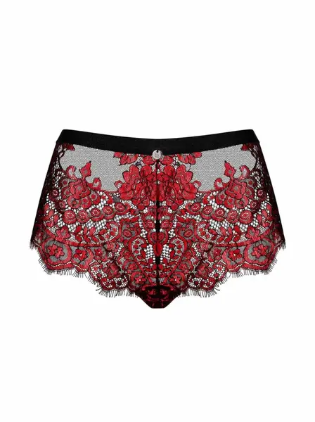 Redessia Elegant Lace Panties Red/Black - Stretch Fit, Decorative Bow L/XL
