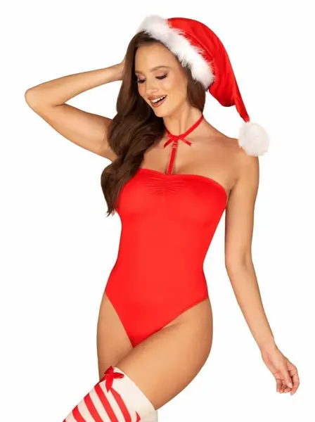 Obsessive Kissmas podesivi praznični crveni bodi nežan rastegljivi materijal L/XL