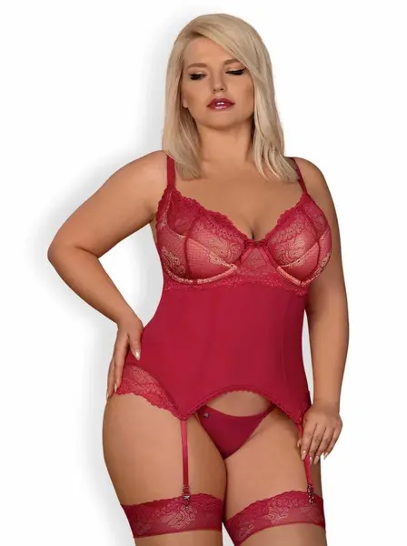 Rosalyne Red Corset Set - Adjustable Padded Model with Thong